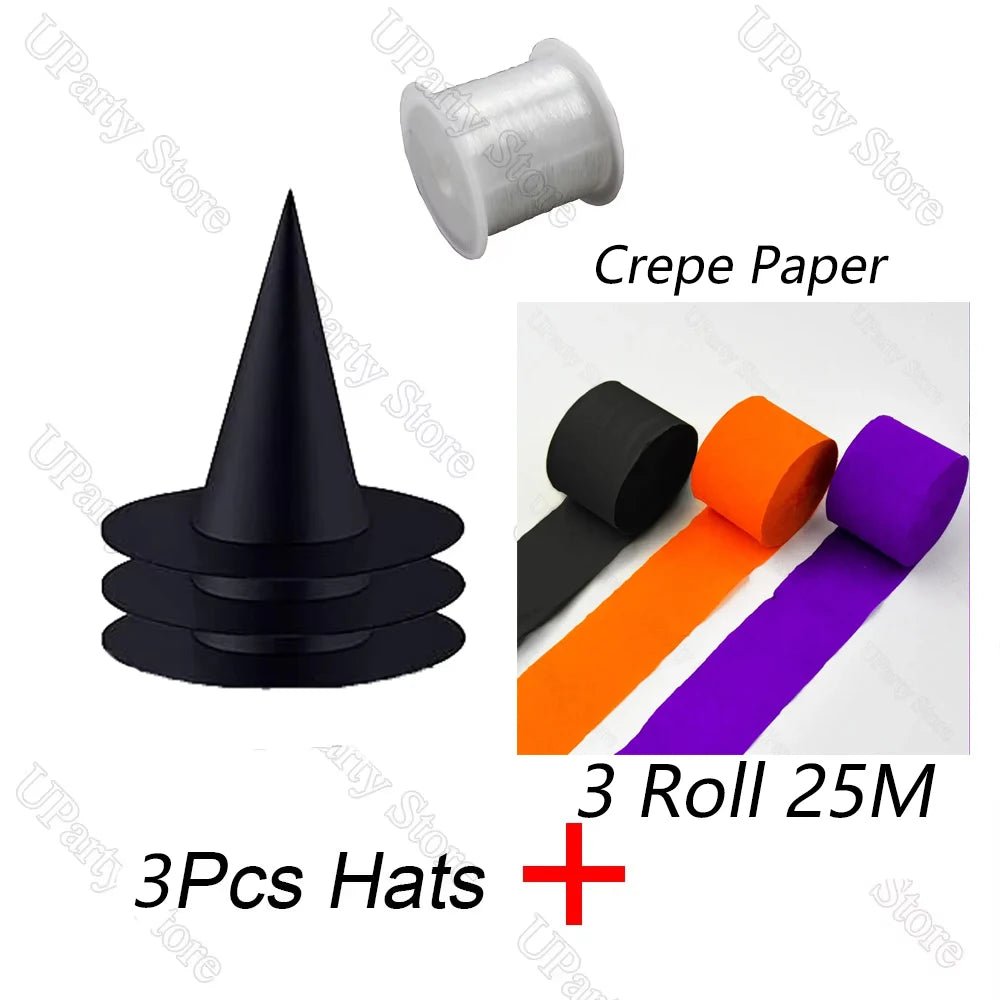 6/12Pcs Halloween Black Witches Hats with Rope Hanging Wizard Hats Bulk for Home Outdoor Porch Halloween Decoration Party Favor - Radiant Revive