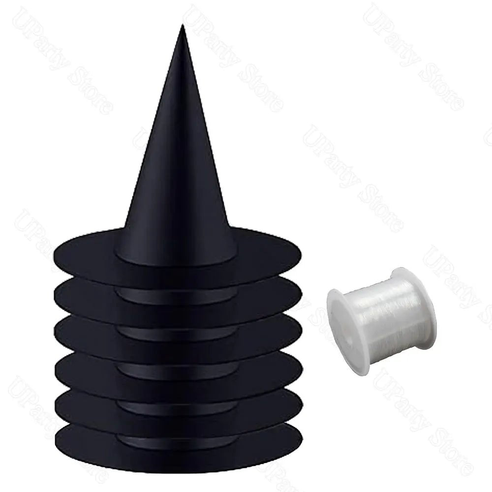 6/12Pcs Halloween Black Witches Hats with Rope Hanging Wizard Hats Bulk for Home Outdoor Porch Halloween Decoration Party Favor - Radiant Revive