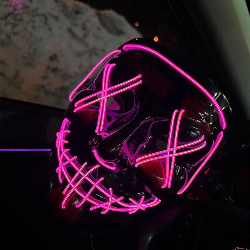 Wireless Neon LED Purge Mask Glow in The Dark Cosplay Horror Mask Halloween Masquerade Party Masks Glowing Funny Dress Up - Radiant Revive