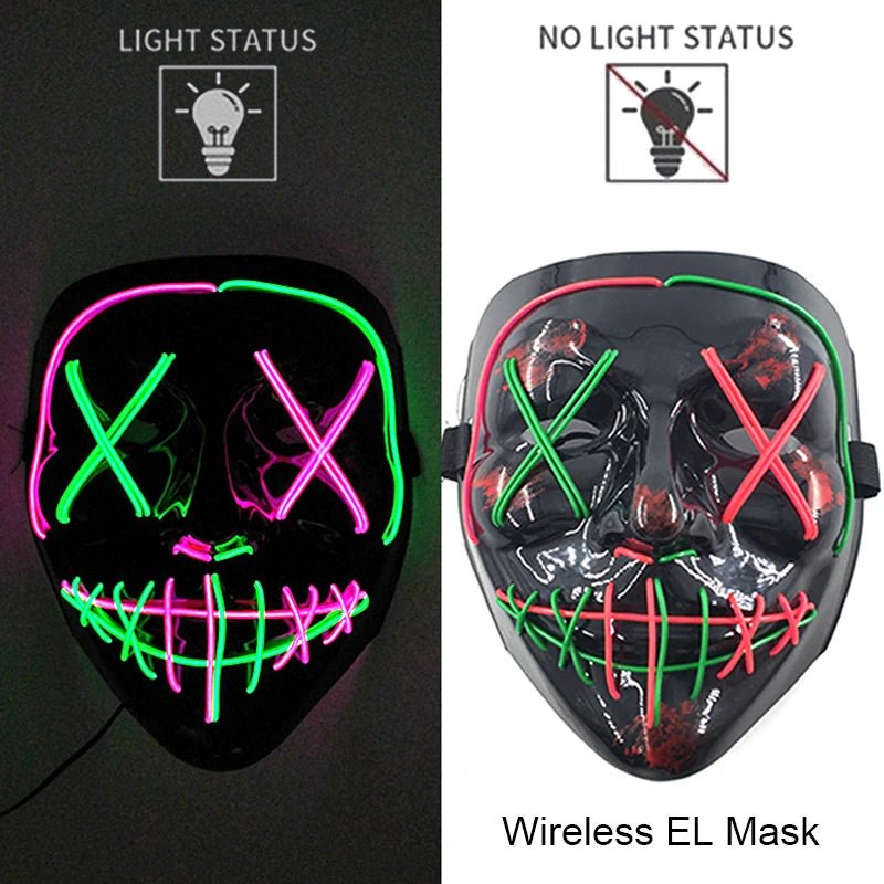 Wireless Neon LED Purge Mask Glow in The Dark Cosplay Horror Mask Halloween Masquerade Party Masks Glowing Funny Dress Up - Radiant Revive