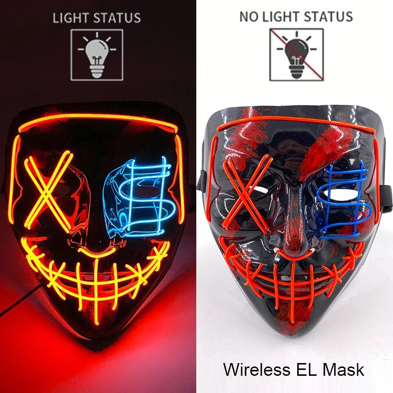 Wireless Neon LED Purge Mask Glow in The Dark Cosplay Horror Mask Halloween Masquerade Party Masks Glowing Funny Dress Up - Radiant Revive