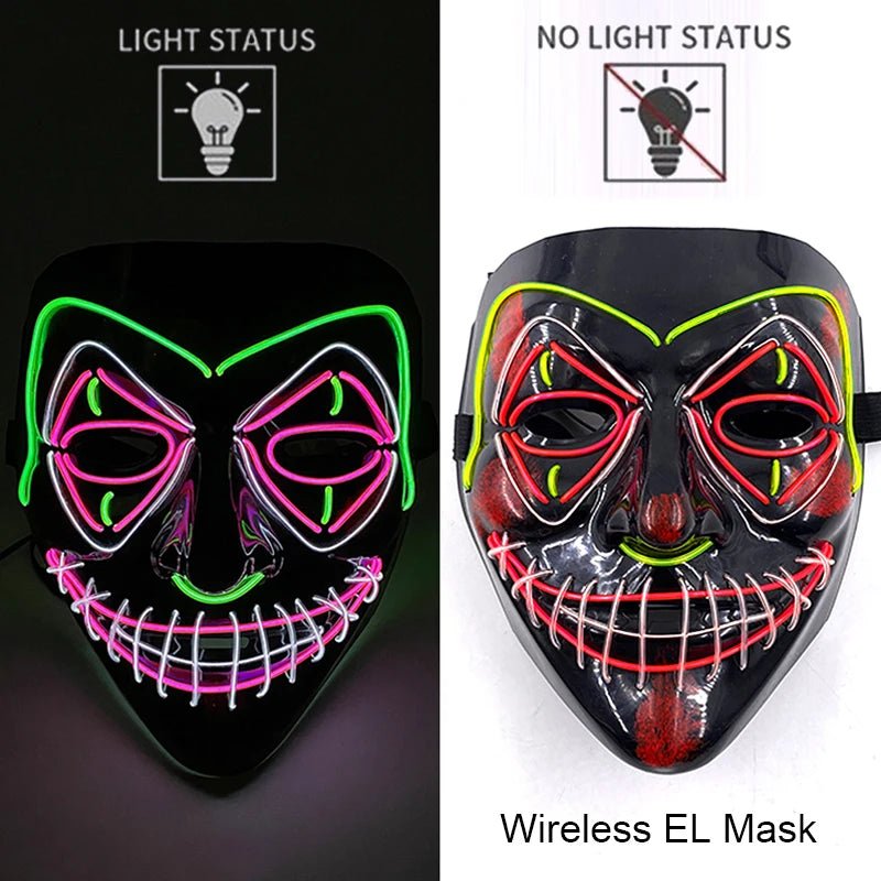 Wireless Neon LED Purge Mask Glow in The Dark Cosplay Horror Mask Halloween Masquerade Party Masks Glowing Funny Dress Up - Radiant Revive