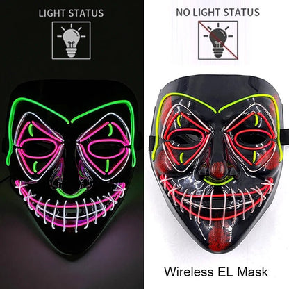 Wireless Neon LED Purge Mask Glow in The Dark Cosplay Horror Mask Halloween Masquerade Party Masks Glowing Funny Dress Up - Radiant Revive