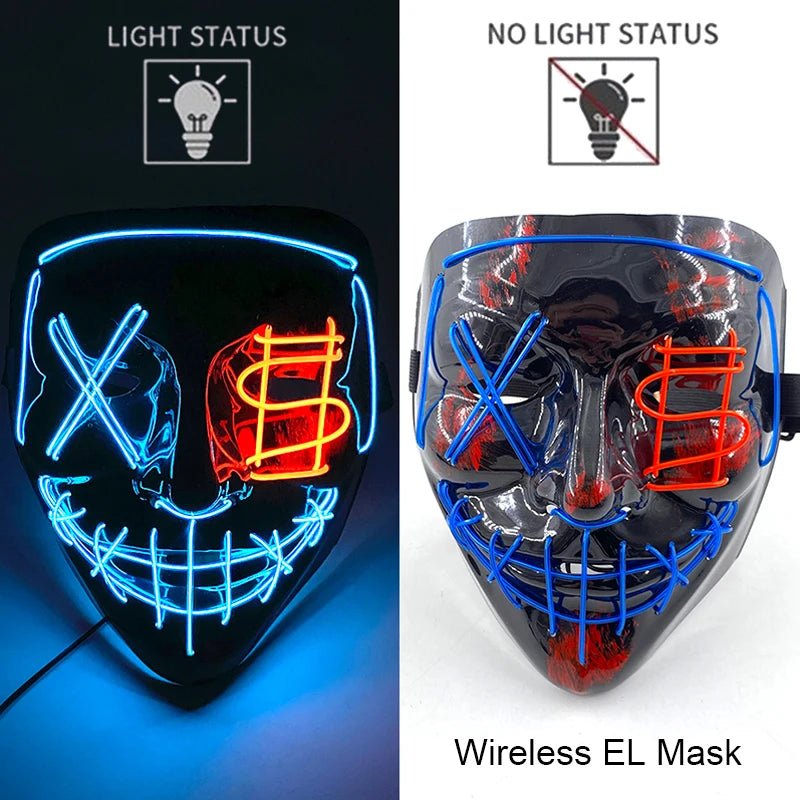 Wireless Neon LED Purge Mask Glow in The Dark Cosplay Horror Mask Halloween Masquerade Party Masks Glowing Funny Dress Up - Radiant Revive