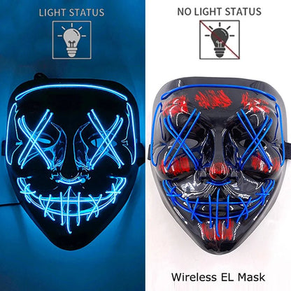 Wireless Neon LED Purge Mask Glow in The Dark Cosplay Horror Mask Halloween Masquerade Party Masks Glowing Funny Dress Up - Radiant Revive
