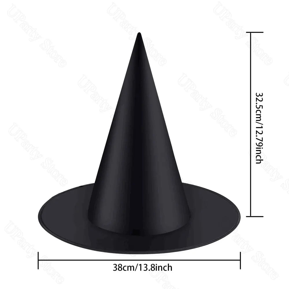 6/12Pcs Halloween Black Witches Hats with Rope Hanging Wizard Hats Bulk for Home Outdoor Porch Halloween Decoration Party Favor - Radiant Revive