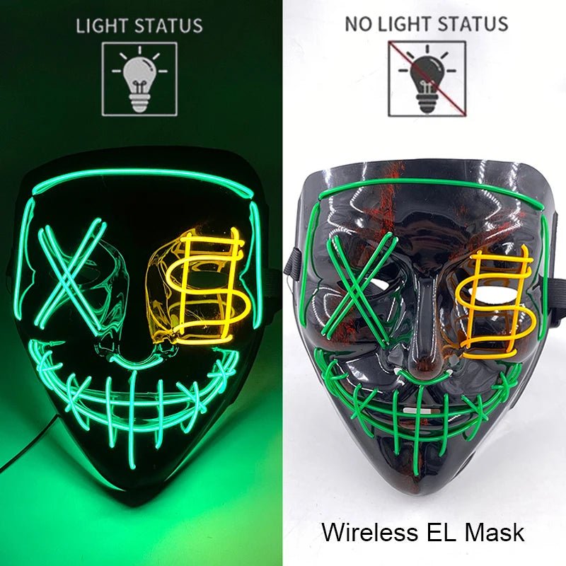 Wireless Neon LED Purge Mask Glow in The Dark Cosplay Horror Mask Halloween Masquerade Party Masks Glowing Funny Dress Up - Radiant Revive