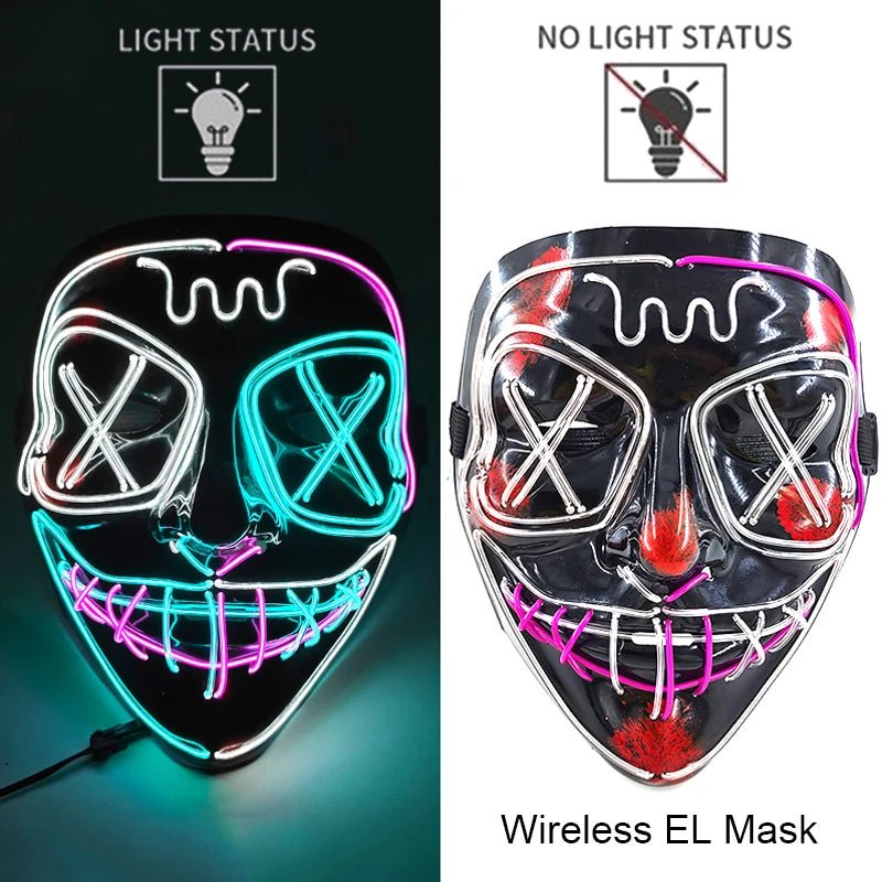 Wireless Neon LED Purge Mask Glow in The Dark Cosplay Horror Mask Halloween Masquerade Party Masks Glowing Funny Dress Up - Radiant Revive