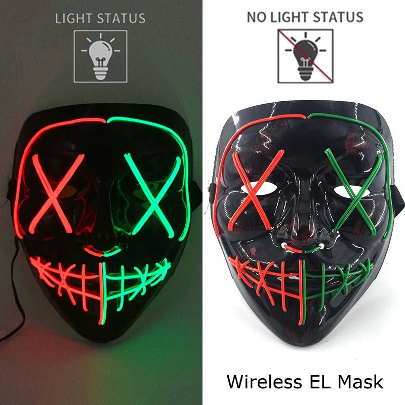 Wireless Neon LED Purge Mask Glow in The Dark Cosplay Horror Mask Halloween Masquerade Party Masks Glowing Funny Dress Up - Radiant Revive
