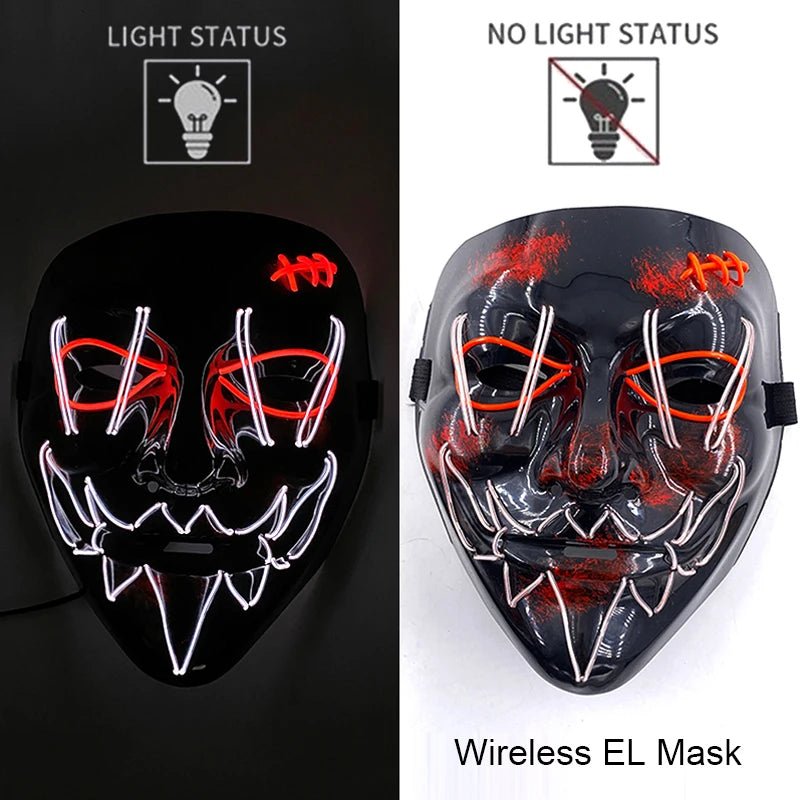 Wireless Neon LED Purge Mask Glow in The Dark Cosplay Horror Mask Halloween Masquerade Party Masks Glowing Funny Dress Up - Radiant Revive