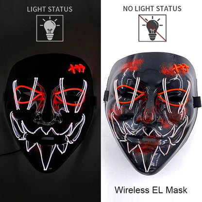 Wireless Neon LED Purge Mask Glow in The Dark Cosplay Horror Mask Halloween Masquerade Party Masks Glowing Funny Dress Up - Radiant Revive