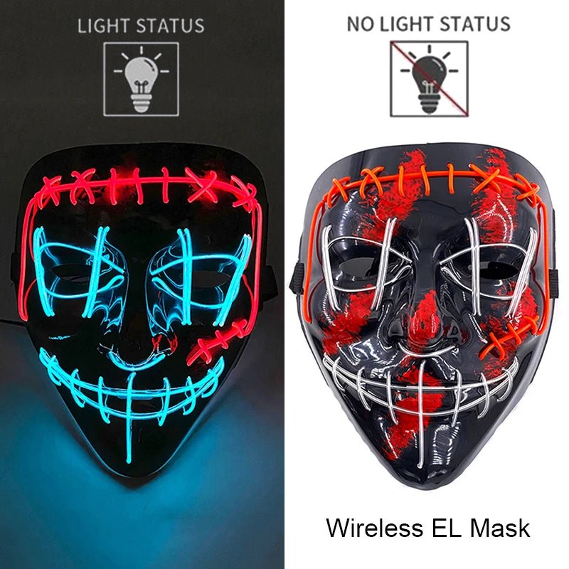 Wireless Neon LED Purge Mask Glow in The Dark Cosplay Horror Mask Halloween Masquerade Party Masks Glowing Funny Dress Up - Radiant Revive