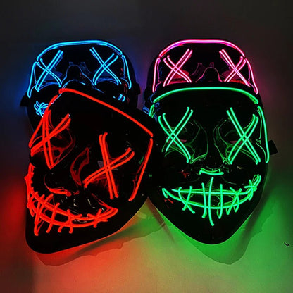 Wireless Neon LED Purge Mask Glow in The Dark Cosplay Horror Mask Halloween Masquerade Party Masks Glowing Funny Dress Up - Radiant Revive