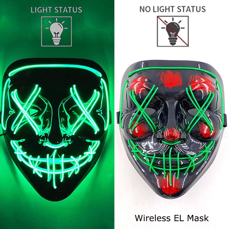 Wireless Neon LED Purge Mask Glow in The Dark Cosplay Horror Mask Halloween Masquerade Party Masks Glowing Funny Dress Up - Radiant Revive