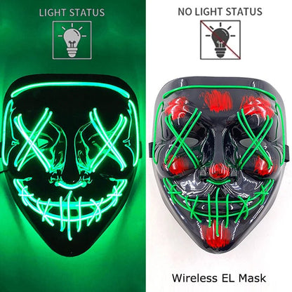 Wireless Neon LED Purge Mask Glow in The Dark Cosplay Horror Mask Halloween Masquerade Party Masks Glowing Funny Dress Up - Radiant Revive