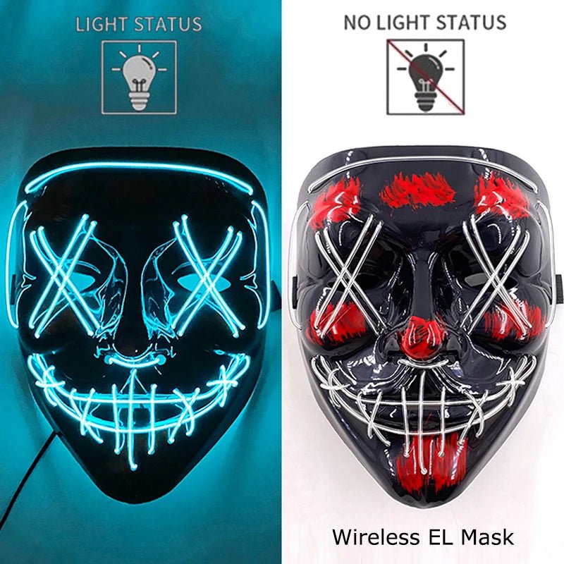 Wireless Neon LED Purge Mask Glow in The Dark Cosplay Horror Mask Halloween Masquerade Party Masks Glowing Funny Dress Up - Radiant Revive