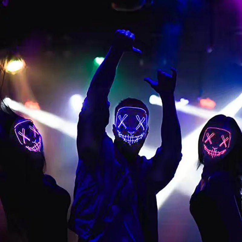 Wireless Neon LED Purge Mask Glow in The Dark Cosplay Horror Mask Halloween Masquerade Party Masks Glowing Funny Dress Up - Radiant Revive
