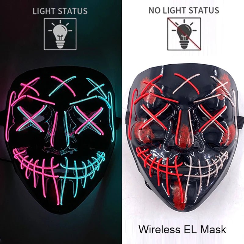 Wireless Neon LED Purge Mask Glow in The Dark Cosplay Horror Mask Halloween Masquerade Party Masks Glowing Funny Dress Up - Radiant Revive