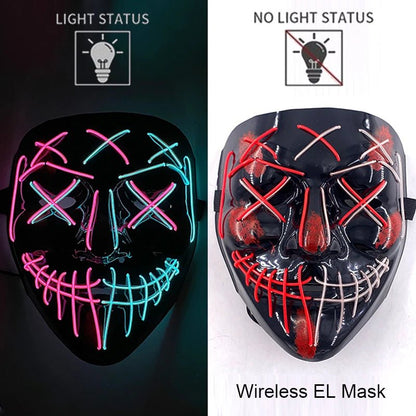 Wireless Neon LED Purge Mask Glow in The Dark Cosplay Horror Mask Halloween Masquerade Party Masks Glowing Funny Dress Up - Radiant Revive
