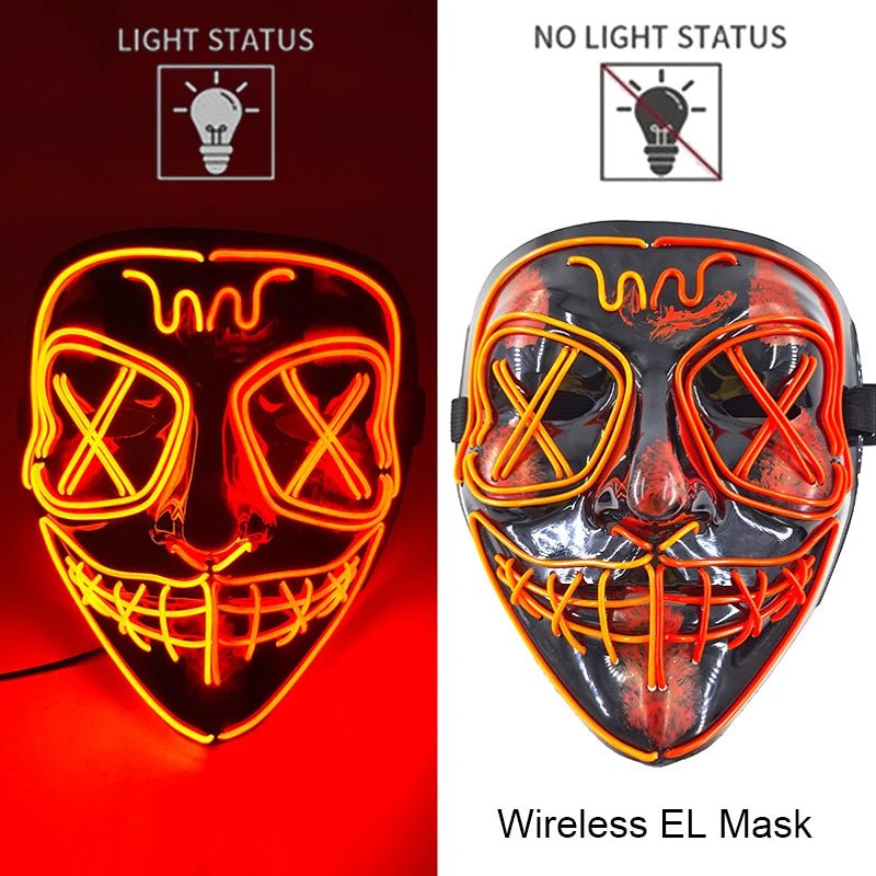 Wireless Neon LED Purge Mask Glow in The Dark Cosplay Horror Mask Halloween Masquerade Party Masks Glowing Funny Dress Up - Radiant Revive
