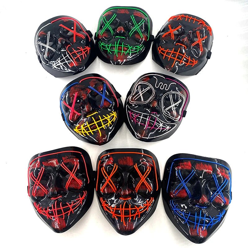 Wireless Neon LED Purge Mask Glow in The Dark Cosplay Horror Mask Halloween Masquerade Party Masks Glowing Funny Dress Up - Radiant Revive