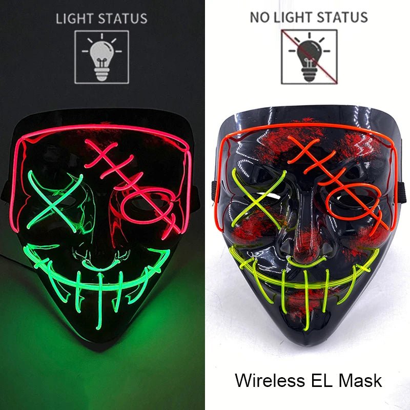 Wireless Neon LED Purge Mask Glow in The Dark Cosplay Horror Mask Halloween Masquerade Party Masks Glowing Funny Dress Up - Radiant Revive