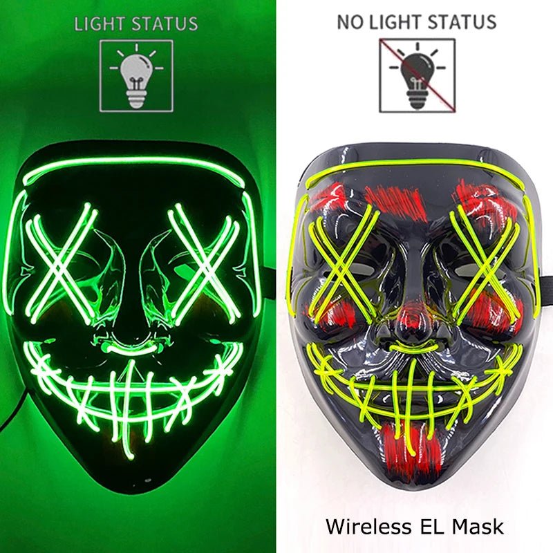Wireless Neon LED Purge Mask Glow in The Dark Cosplay Horror Mask Halloween Masquerade Party Masks Glowing Funny Dress Up - Radiant Revive