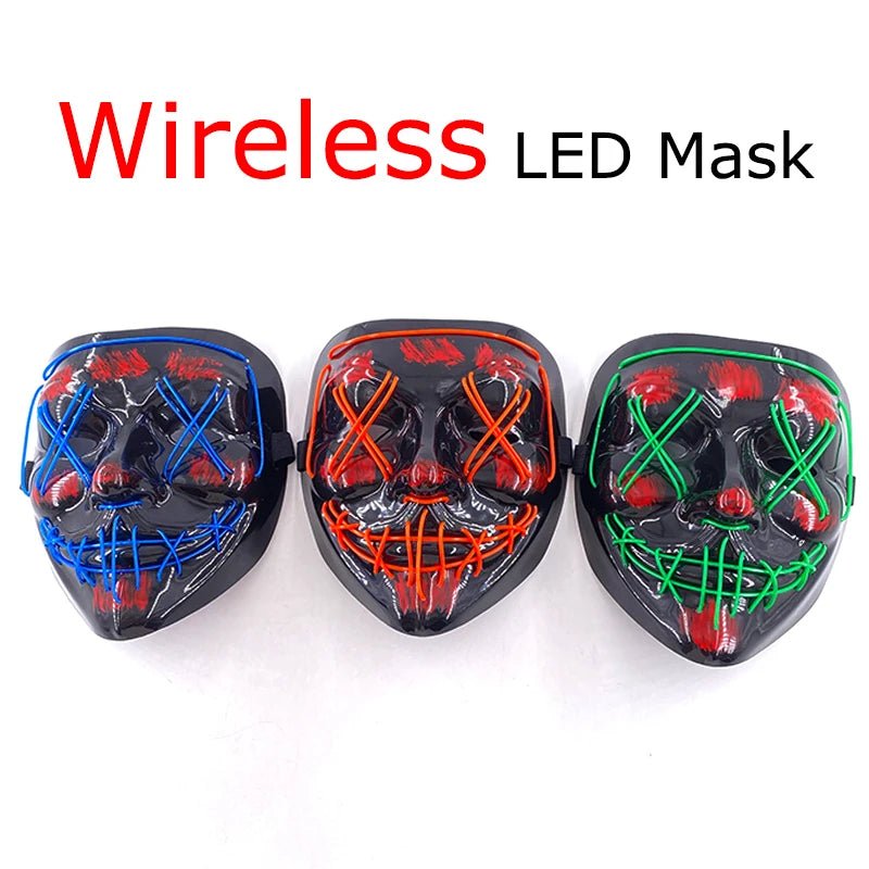 Wireless Neon LED Purge Mask Glow in The Dark Cosplay Horror Mask Halloween Masquerade Party Masks Glowing Funny Dress Up - Radiant Revive