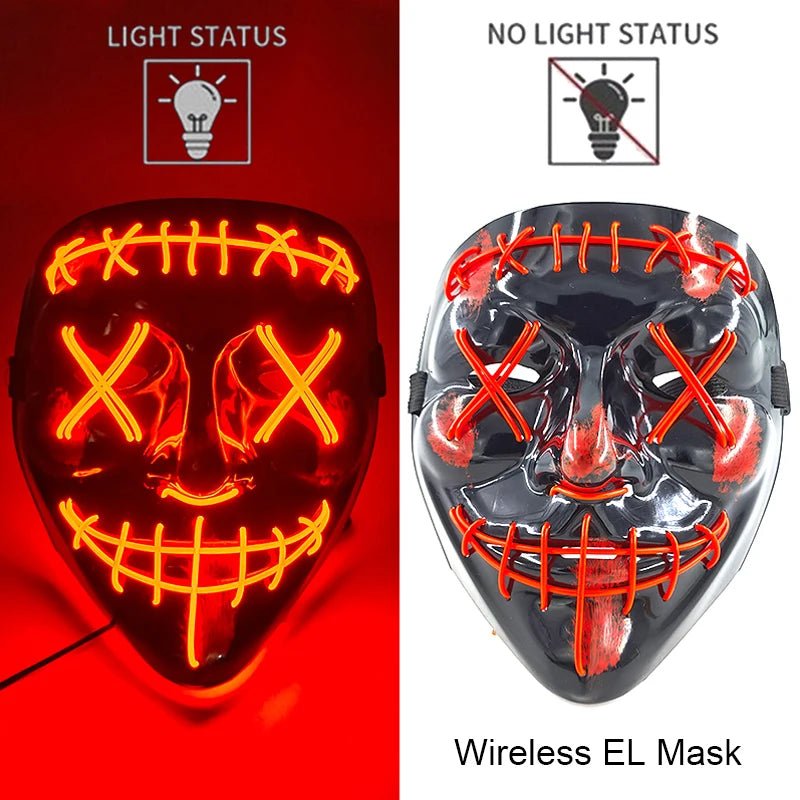 Wireless Neon LED Purge Mask Glow in The Dark Cosplay Horror Mask Halloween Masquerade Party Masks Glowing Funny Dress Up - Radiant Revive