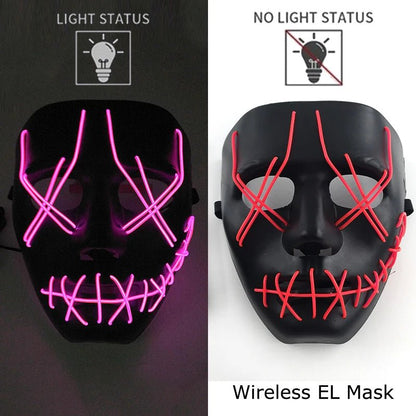 Wireless Neon LED Purge Mask Glow in The Dark Cosplay Horror Mask Halloween Masquerade Party Masks Glowing Funny Dress Up - Radiant Revive