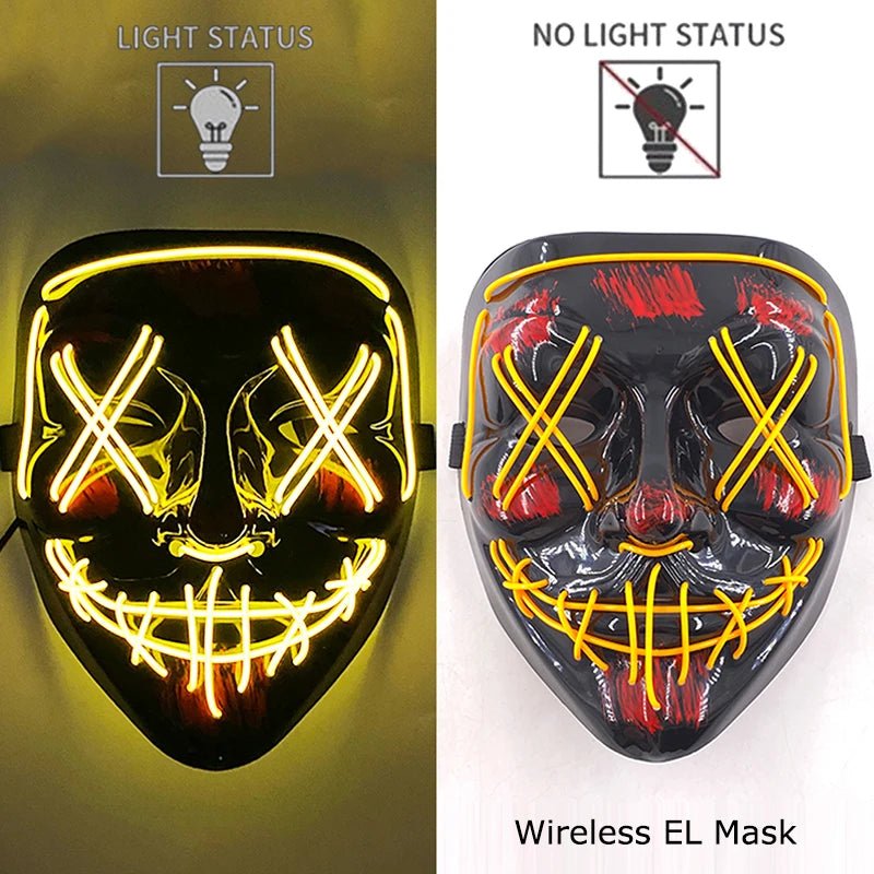 Wireless Neon LED Purge Mask Glow in The Dark Cosplay Horror Mask Halloween Masquerade Party Masks Glowing Funny Dress Up - Radiant Revive