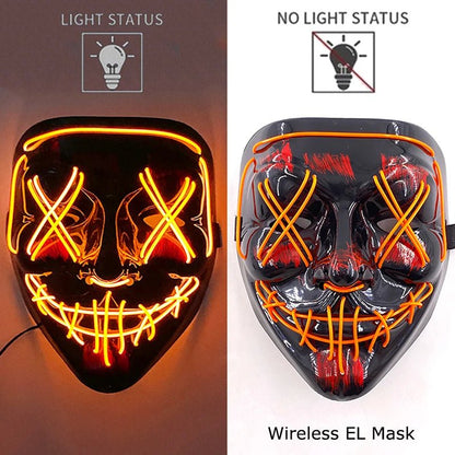 Wireless Neon LED Purge Mask Glow in The Dark Cosplay Horror Mask Halloween Masquerade Party Masks Glowing Funny Dress Up - Radiant Revive