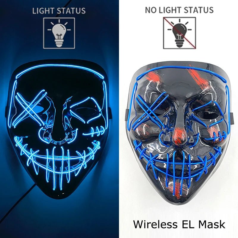 Wireless Neon LED Purge Mask Glow in The Dark Cosplay Horror Mask Halloween Masquerade Party Masks Glowing Funny Dress Up - Radiant Revive