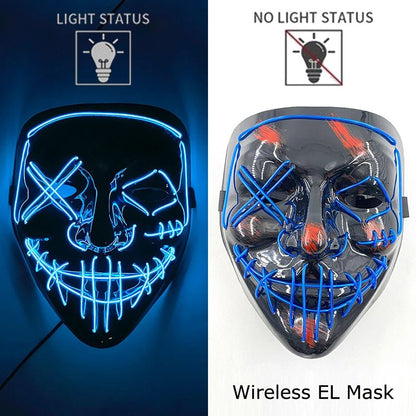 Wireless Neon LED Purge Mask Glow in The Dark Cosplay Horror Mask Halloween Masquerade Party Masks Glowing Funny Dress Up - Radiant Revive
