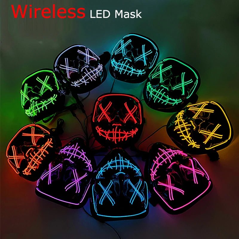 Wireless Neon LED Purge Mask Glow in The Dark Cosplay Horror Mask Halloween Masquerade Party Masks Glowing Funny Dress Up - Radiant Revive