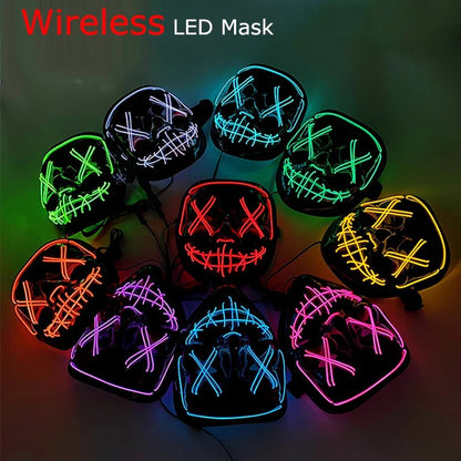 Wireless Neon LED Purge Mask Glow in The Dark Cosplay Horror Mask Halloween Masquerade Party Masks Glowing Funny Dress Up - Radiant Revive
