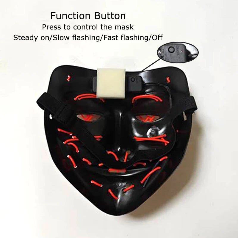 Wireless Neon LED Purge Mask Glow in The Dark Cosplay Horror Mask Halloween Masquerade Party Masks Glowing Funny Dress Up - Radiant Revive