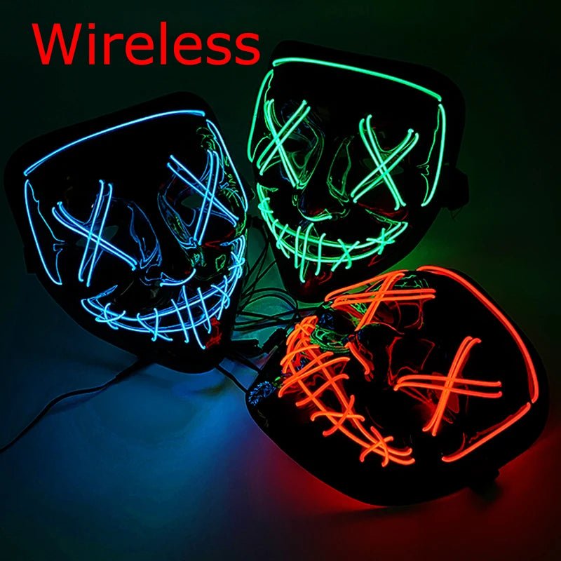 Wireless Neon LED Purge Mask Glow in The Dark Cosplay Horror Mask Halloween Masquerade Party Masks Glowing Funny Dress Up - Radiant Revive
