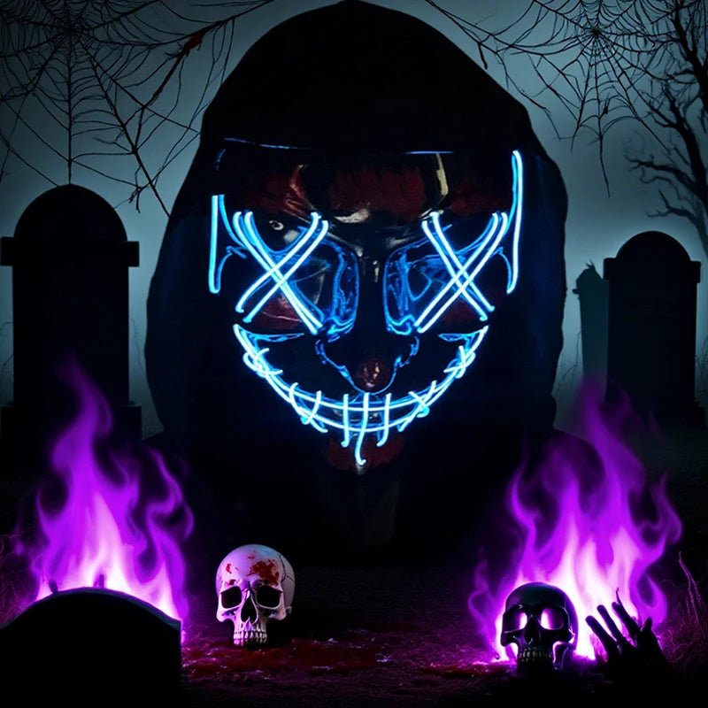 Wireless Neon LED Purge Mask Glow in The Dark Cosplay Horror Mask Halloween Masquerade Party Masks Glowing Funny Dress Up - Radiant Revive
