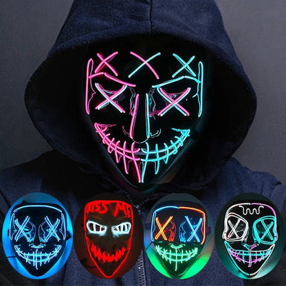 Wireless Neon LED Purge Mask Glow in The Dark Cosplay Horror Mask Halloween Masquerade Party Masks Glowing Funny Dress Up - Radiant Revive