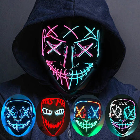 Wireless Neon LED Purge Mask Glow in The Dark Cosplay Horror Mask Halloween Masquerade Party Masks Glowing Funny Dress Up - Radiant Revive