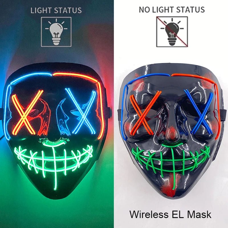 Wireless Neon LED Purge Mask Glow in The Dark Cosplay Horror Mask Halloween Masquerade Party Masks Glowing Funny Dress Up - Radiant Revive