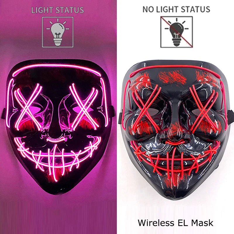 Wireless Neon LED Purge Mask Glow in The Dark Cosplay Horror Mask Halloween Masquerade Party Masks Glowing Funny Dress Up - Radiant Revive