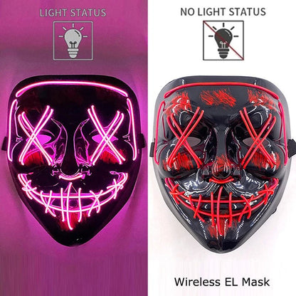 Wireless Neon LED Purge Mask Glow in The Dark Cosplay Horror Mask Halloween Masquerade Party Masks Glowing Funny Dress Up - Radiant Revive