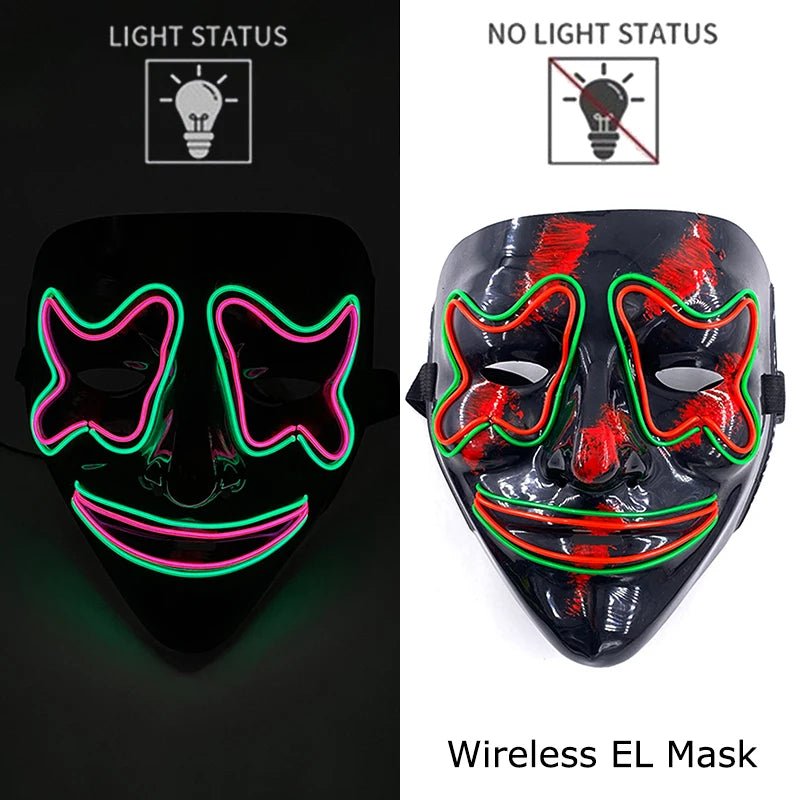 Wireless Neon LED Purge Mask Glow in The Dark Cosplay Horror Mask Halloween Masquerade Party Masks Glowing Funny Dress Up - Radiant Revive