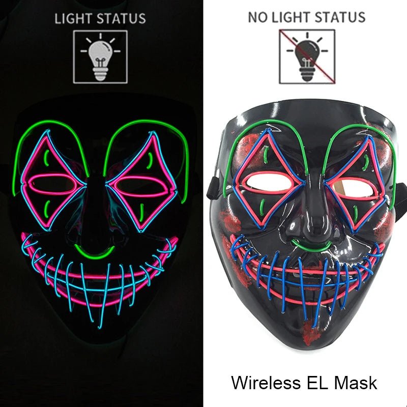Wireless Neon LED Purge Mask Glow in The Dark Cosplay Horror Mask Halloween Masquerade Party Masks Glowing Funny Dress Up - Radiant Revive