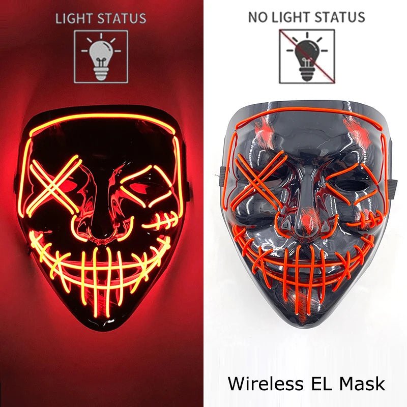 Wireless Neon LED Purge Mask Glow in The Dark Cosplay Horror Mask Halloween Masquerade Party Masks Glowing Funny Dress Up - Radiant Revive
