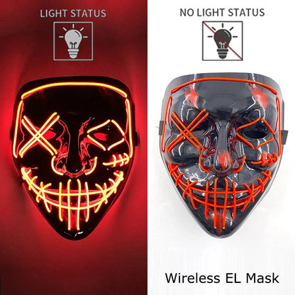 Wireless Neon LED Purge Mask Glow in The Dark Cosplay Horror Mask Halloween Masquerade Party Masks Glowing Funny Dress Up - Radiant Revive