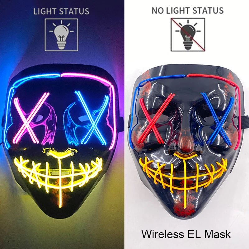 Wireless Neon LED Purge Mask Glow in The Dark Cosplay Horror Mask Halloween Masquerade Party Masks Glowing Funny Dress Up - Radiant Revive
