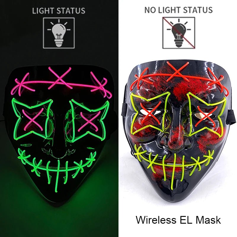 Wireless Neon LED Purge Mask Glow in The Dark Cosplay Horror Mask Halloween Masquerade Party Masks Glowing Funny Dress Up - Radiant Revive